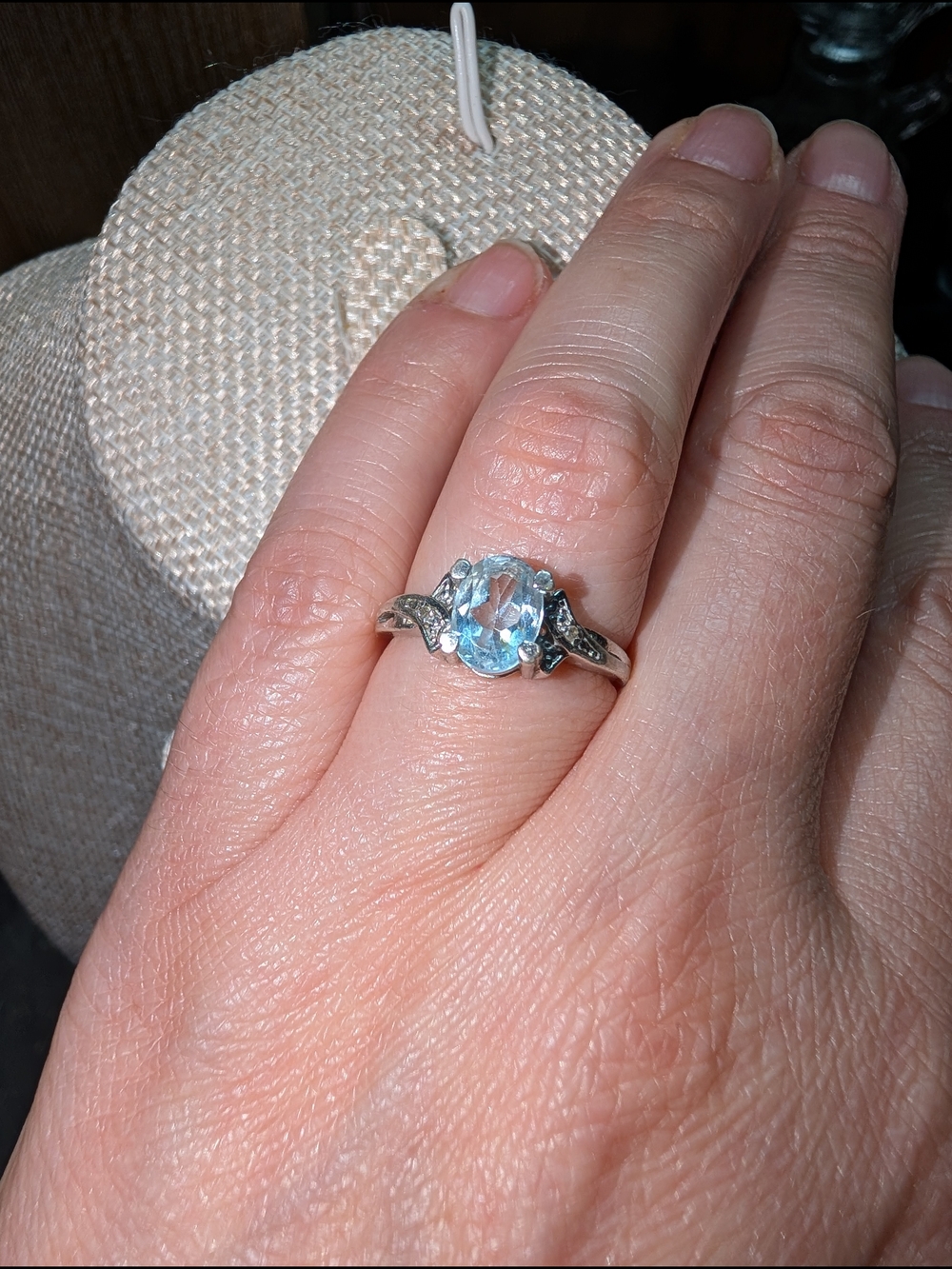 Aquamarine Oval Sterling Silver Ring with Diamonds